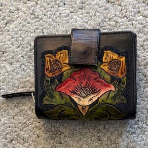 Mauzari stamped and dyed leather wallet with flowers